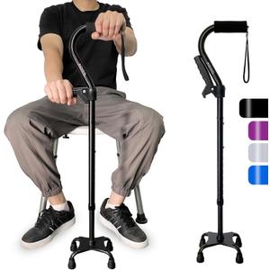 AOHHL Quad Walking Cane Foldable Adjustable Portable Stick Men & Women and Seniors  Lightweight & Sturdy with 4Pronged Base for Extra Stability Balance,Self Standing Gifts for mom Dad(black1)