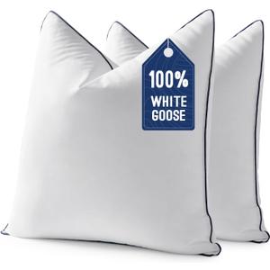 MIULEE Goose Feather Down 20x20 Pillow Insert Set of 2 with 100% Down-Proof Cotton Cover, Soft Fluffy Decorative Pillow for Sofa Bed Couch Living Room White