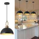 Vintage Pendant Light Fixture, Matte Black Pendant Lights Kitchen Island 12.2In Farmhouse Industrial Adjustable Height Chandeliers for Dining Living Room Hallway 1 Pack