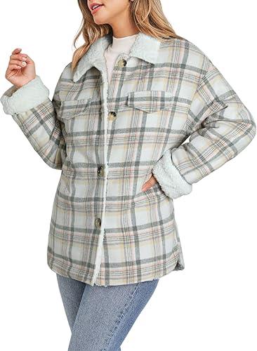 Dokotoo Winter Coats for Women Button Down Plaid Flannel Shirts Warm Sherpa Fleece Jacket size S