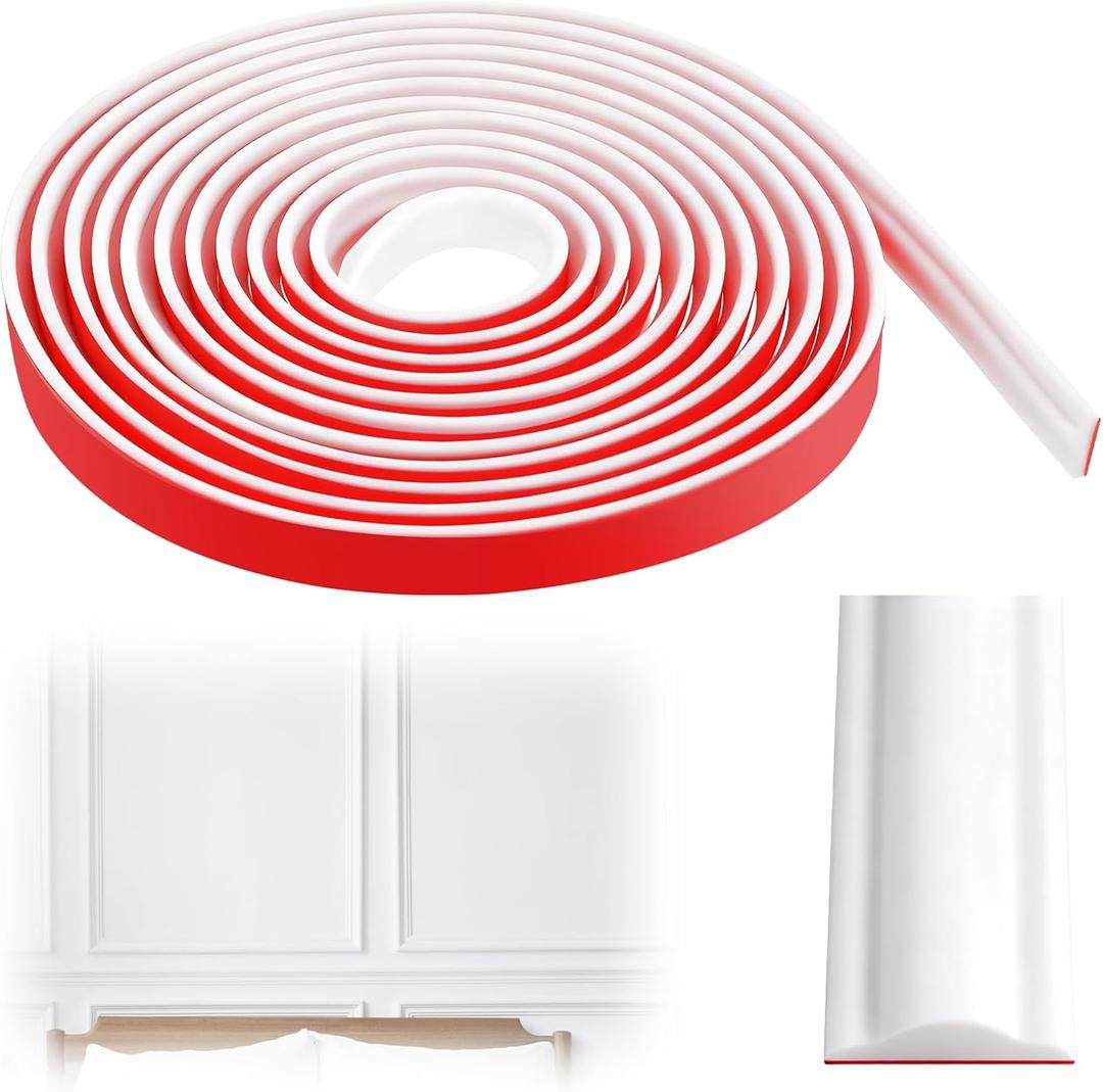 20FT x 1.1 Inch Peel and Stick Chair Rail Moulding for Walls White Self Adhesive Flexible Border Trim Wall Decoration Molding Trim for Mirror, Window Frame and Home Decoration