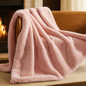 Bare Home Faux Fur Blanket - Ultra-Soft Luxurious - Cozy Warm Blanket for Couch, Sofa, Chair, Bed - Fuzzy Fluffy Super Soft - Decorative Bed Blanket, 60x47 inches (Throw, Blush)