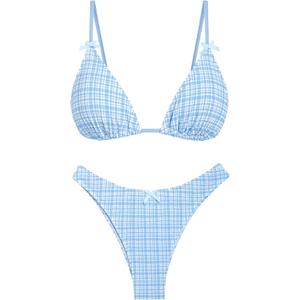 Seamoly Women's Bikini Sets Tie Back Bowknot Two Piece Swimsuits Triangle Thong Bathing Suit Gingham Floral Cherry Printing, S