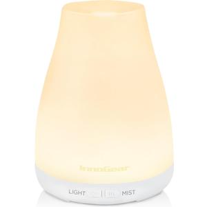 InnoGear Essential Oil Diffuser, Ultrasonic Diffusers for Home Aromatherapy Humidifier for Mother's Gift Bedroom Room 7 Colors LED 2 Mist Mode Auto Off, Basic White