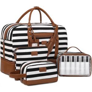 Wogarl Weekender Bags for Women Large Overnight Bag Weekend Travel Duffel Bag Carry on Shoulder with Shoe Compartment Toiletry Bag for Travel Business Gym (Wide Black White-CH)
