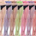 HOVEOX 9 Pairs Fishnet Stockings Fishnet Tights Patterned Fishnets Stockings Lace Patterned Tights Thigh High Pantyhose (Multicolor, Medium)