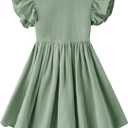 Toddler Girls Dress Cotton Linen Ruffle Backless Sleeveless Kids Casual Party Dresses (Green) Size 110