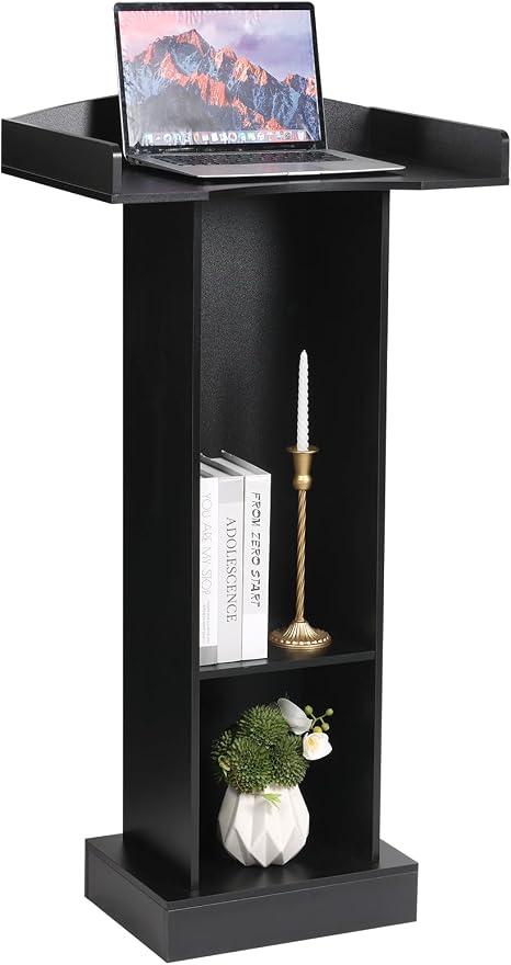 Podium Stand for Lectern Presentation Church Classroom, Black Pulpit with Wooden Heavy Base, Podium for Lecture, Wedding Speech