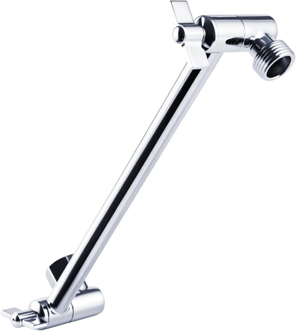 Heavy Duty Adjustable Shower Arm, 11" 100%Brass Extension with Gear Lock Teeth & Swivel Nut,Strong Load Support, No Sagging, Keeps ShowerHead Straight, Leak-Free, G1/2 NPT(Chrome)