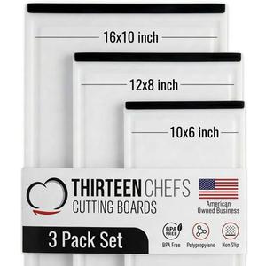 Thirteen Chefs Non Slip Cutting Board 3 Pack Set for Kitchens with Groove - BPA Free and Dishwasher Safe with 16, 12 and 10 Inch Sizes (Black)