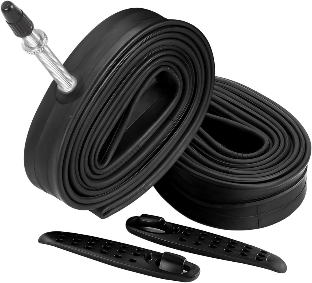 FANSPRO 2 Pack 700 x 23-25c Road Bike Inner Tubes, 60mm Presta Valve Premium Quality Butyl Inner Tube with 2 Tire Levers