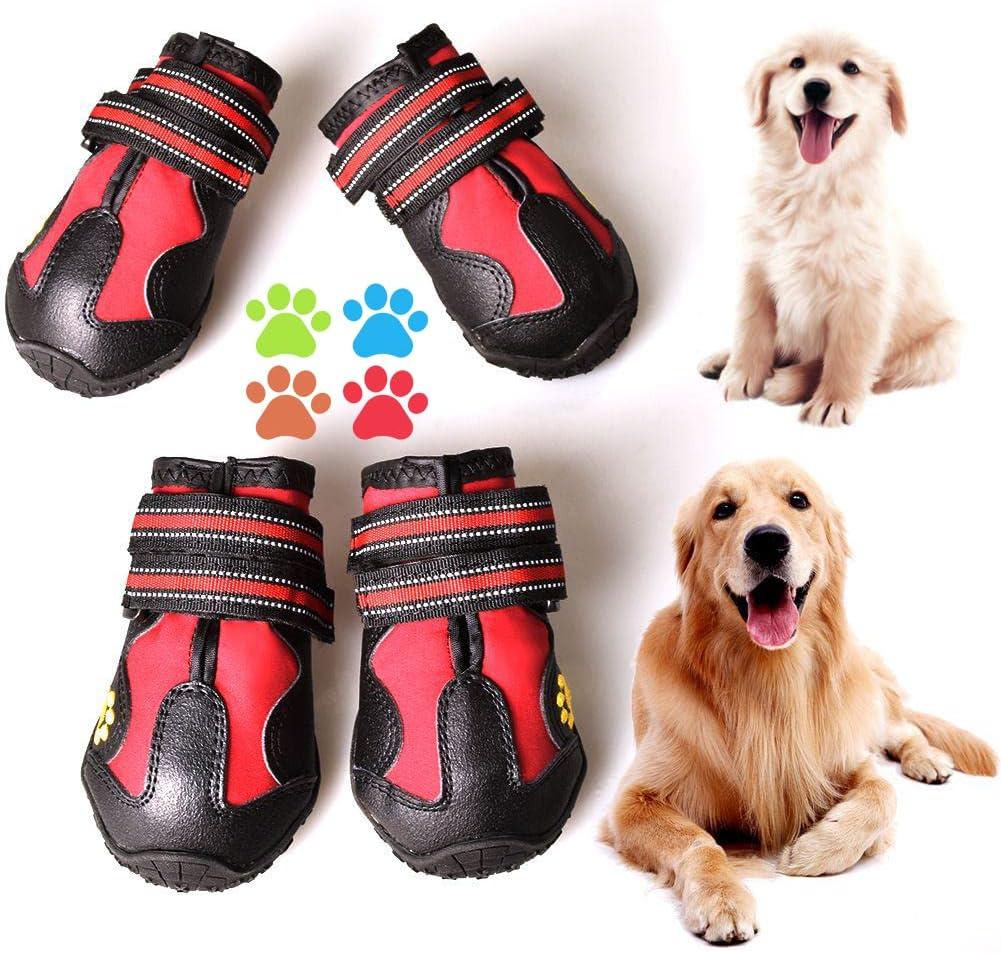 CovertSafe& Dog Boots for Dogs Non-Slip, Waterproof Dog Booties for Outdoor, Dog Shoes for Dogs 4Pcs with Rugged Sole Black-Red Size 8