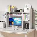 YGYQZ Desktop Bookshelf, White Desk Hutch with 6 Shelves for Computer Desk, Multipurpose Wood Desk Shelf Storage Organizer for Dorm Office Home, 7.87 x 37 x 28.74 inches