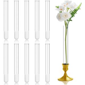 10 Pack 7.9" Glass Bud Vase Taper Candle Holder's Bud Vase for Flower Candlestick Sizes from 22mm to 27mm Adjustable Designed Specially for Taper Candle Holder for Tablescapes, Wedding Decor