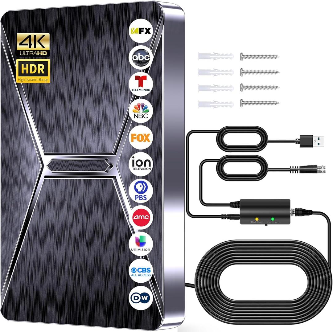 2026 Upgraded Indoor TV Antenna, 3600+ Miles Range HD Digital Antenna for Smart TV, Strongest with Amplified Signal Booster Supports 4K 8K 1080p All TVs- 38FT Coaxial Cable for Local Channels (black)