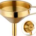 Stainless Steel Wide Mouth Funnels with Detachable Strainer, 5-inch Funnel for Filling Small Bottles and Jars, Cooking Oil and Transmission Liquid and Powder, Food Grade Metal Kitchen Funnels Gold