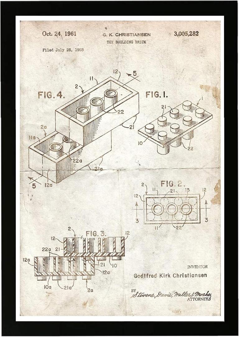 Entertainment and Hobbies Framed Wall Art Prints 'Lego Toy Building Brick 1961 Parchment' Toys