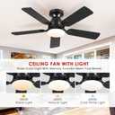 Mpayel Ceiling Fans with Lights and Remote, 46 Inch Flush Mount Low Profile Ceiling Fan with Light, Black Ceiling Fan for Bedroom Living Room, Quiet DC Motor, Reversible, Dimmable LED, Black