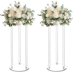 2 Pack 32'' Tall 10'' Dia. Clear Flower Stand Round Wedding Decoration Table Centerpiece Acrylic Floor Vase Decorative Column Props for Floral Arrangement Event Party Decor