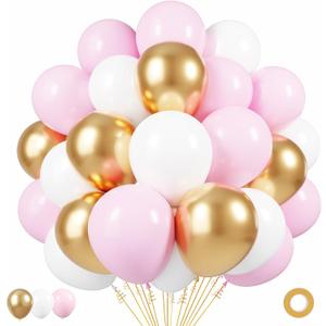 Pink Gold White Latex Balloons, 50 Pack 12 Inches Party Balloons Helium Balloons for Girl Baby Shower Birthday Bridal Shower Wedding Party Decorations Supplies