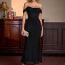 GLNEGE Womens Off the Shoulder Corset Formal Wedding Guest Maxi Dress Ruched Bodycon Long Cocktail Dresses (Black, XS)