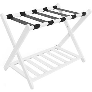 Luggage Rack, Folding Luggage Rack for Guest Room, Bamboo Suitcase Stand with Unique Magnetic Locking, Luggage Stand with Storage Shelf for Hotel, Bedroom, Guest Room, White, WT01XLG1