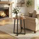 HOOBRO Side Table, Round End Accent Table with Sturdy Metal Frame, 15.7" Round Nightstand, for Living Room, Bedroom, Balcony, Office, Rustic Brown BF95BZ01