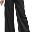 ZAFUL Womens Satin Pants Wide Leg High Waisted Cargo Pants Silky Dressy Casual Slack Trousers (Pink, L)