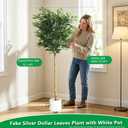 Homeplants Artificial Ficus Tree, 6Ft | White pot, adjustable realistic branches and leaves, indoor outdoor home decoration