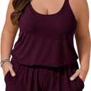 Summer Mae Plus Size Swim Romper Women One Piece Swimsuit Blouson Bathing Suit with Pockets 2026 Modest Swimwear, 18W Size (Red) 