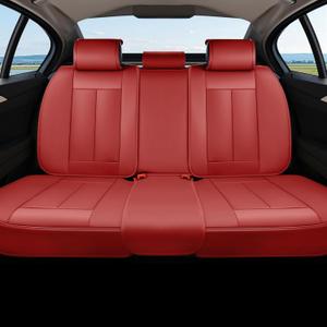 Coverado Rear Seat Covers, Faux Leather Car Seat Cover Back Seat, Dog Back Seat Cover, Red Backseat Car Covers, 3-Pieces Waterproof Seat Covers, Universal Car Seat Protector Fit Most Cars