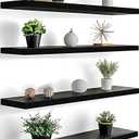 GXYAWPJ 24 Inch Floating Shelves for Wall Rustic Black Wood Wall Shelves for Bedroom Set of 4
