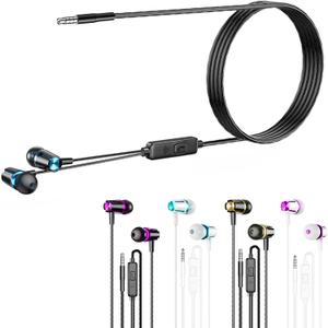Earbuds Wired with Microphone, 5 Pack Wired Headphones with Powerful Heavy Bass, High Definition, Earphones 3.5mm Jack (Black Red+White Blu+Black Gold+White Red+Blk Blu)
