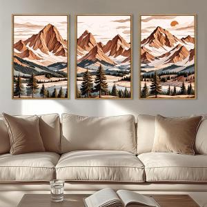 IARTTOP Framed Mountain Canvas Wall Art Large16x24 Inch Abstract Mountain Art Prints Set of 3 Vintage Nature Scenery Wall Decor for Living Room Bedroom Office (24L" x 16W")