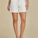 luvamia Jean Shorts for Women High Waisted Trendy Casual Utility Stretchy Denim Jorts Cutoff Long Shorts with Pockets (White, XL)