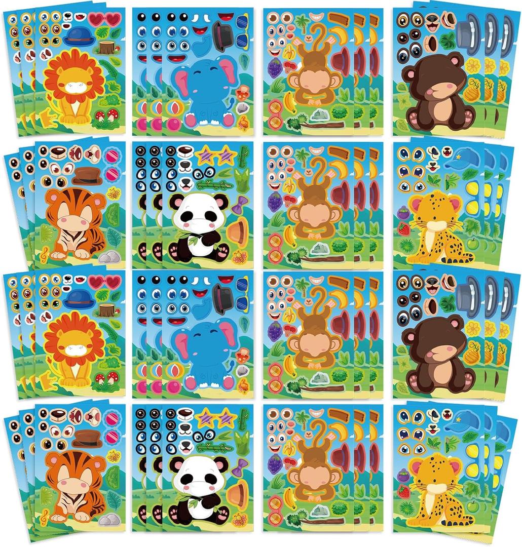 2 x 48 Sheets Animals Make a Face Sticker Sheets for Kids Todders Activities, Make Your Own Stickers for Kids Birthday Party Favor Supplies Craft (Green)