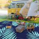GENIMO Outdoor Rug, Waterproof Plastic Rugs 10'x14' for Camping Blue Green | Outside Larger Leaf Carpet Mat for Porch Decor, Deck, Camping, RV, Backyard, Balcony, Picnic, Beach, Reversible, Foldable
