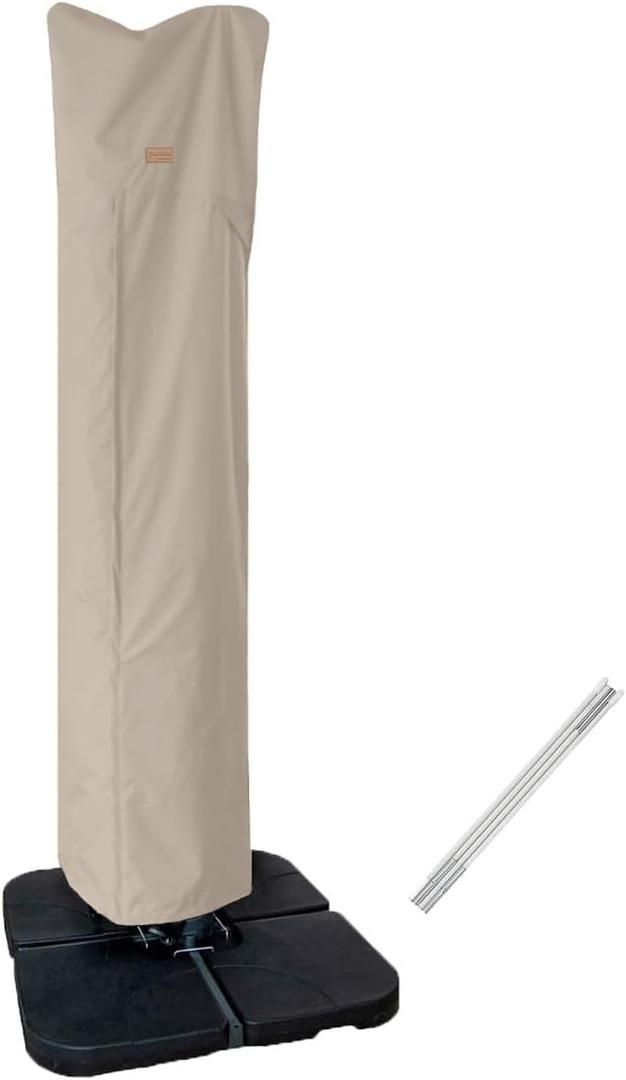 Patio Umbrella Cover for 9ft to 13ft Offset Umbrella, Water Resistant, Curved Cantilever and Straight Pole Parasol Outdoor Umbrellas Cover with Zipper and Rod (Beige)