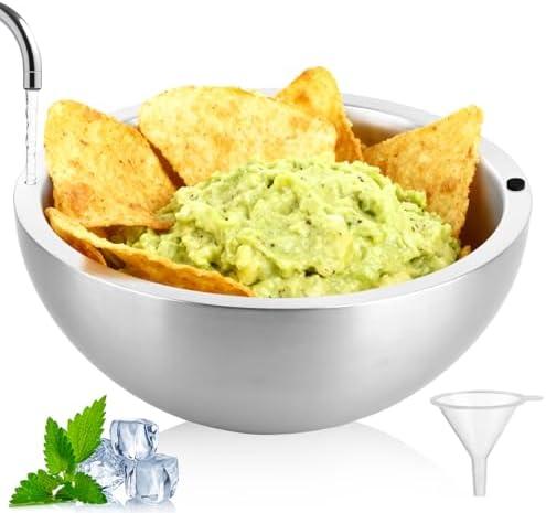 LDHHYH 70oz Dip Chiller Bowl, Stainless Steel Double Walled Insulated Ice Serving Bowl for Parties, Large Capacity Chilled Dip Dish for Guacamole, Salsa, Sauces, Salad & Food Hot or Cold
