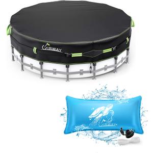 UIRWAY 21ft 500D Pool Cover & 4x8ft Pool Pillows for Above Ground Pool Winterizing Kit, Tie Rope, Nails, Air Pillow for Swimming Inground Pool Ice Freeze Protection