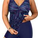 Yonique Womens Plus Size Swimsuits with Shorts Tummy Control Tankini Two Piece Bathing Suits Athletic Swimwear (Blue Colorful Galaxy)