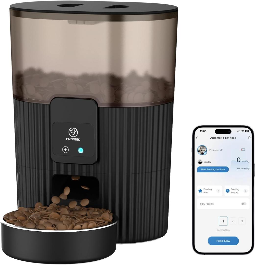 PAPIFEED Automatic Cat Feeder with App, 2.4G WiFi Cat Food Dispenser, 3L Slow Feeder Timed Cat Feeders for Dry Food, 10 Meals/Day, 6 Portions/Meal, Dual Power Supply Smart Pet Feeder for Small Dog