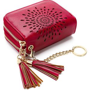 APHISON RFID Credit Card Holder Zipper Card Case Keychain Small Wallet for Women 1942-2 RED