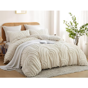 Nayoroom 3 Pieces Geometric Arch Pattern Tufted Microfiber Duvet Cover Set Beige Boho Shabby Chic Luxury Soft Bedding Set,Queen Size