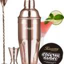 KITESSENSU Cocktail Shaker Set, Stainless Steel Bartending Kit with 25 Ounce Cocktail Shaker with Built in Drink Strainer, Measuring Jigger, Mixing Spoon & Drink Recipe Guide, Rose Gold