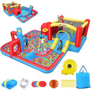 AKEYDIY Bounce House for Kids 3-10,Tunnel Obstacle, Dual Slides- Inflatable Obstacle Course Bounce House,Adventure Maze Inflatable Water Slides Park for Kids Indoor Backyard