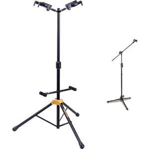 Hercules Stands GS422B Dual Guitar Stand with MS533B Hideaway Boom Microphone Stand Bundle