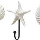 Coat Hooks, 3PCS Resin Ocean Style Seashell Wall Hooks Decorative Wall Hooks for Hanging Keys, Towels, Coats, Hats, Robes, Clothes, Home Utility Hook for Bathroom Shower Kitchen Door Decor
