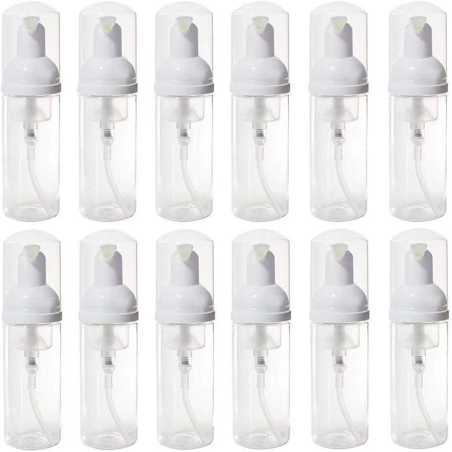 12 Pcs Empty Bottle Travel Soap Bottle | Plastic Foam Dispenser Bottle | Mini Foaming Soap Pump Dispenser for Cleaning, Travel, Cosmetics Packaging (2 oz) (Clear)