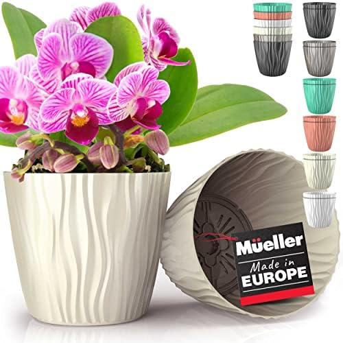 Mueller Austria Plant and Flower Pot 2/1 Set, Heavy Duty 6 Inch European Made Stylish Indoor/Outdoor Decorative Planter, for All House Plants, Flowers, Herbs, White
